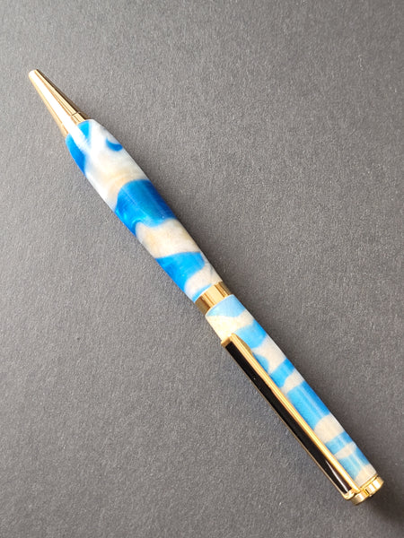 Handcrafted Acrylic Blue/Mother of Pearl Swirl Pen